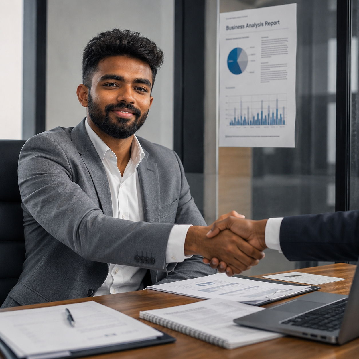 Octocrest consultant shaking hands with a client after a strategy session